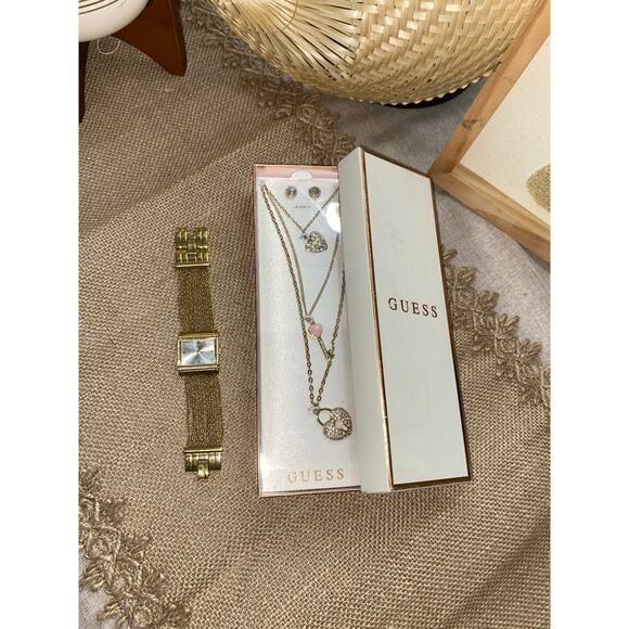 NWT Guess 3 Charm Necklaces with Earrings & GUC Guess Watch Jewelry Bundle Lot - Picture 4 of 9